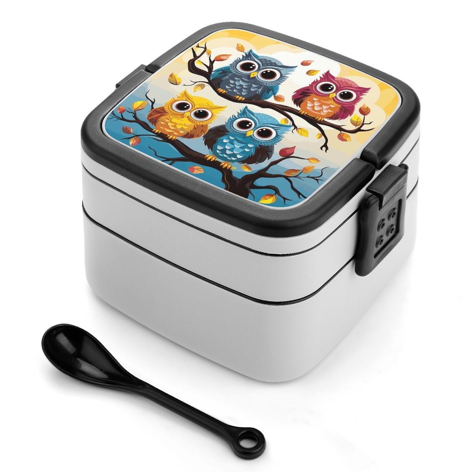 JTREHY Owls on Tree Branches Lunch Box Double-Layer Portable Lunch Container Stackable Large Capacity Leakproof Bento Box for Dining Out Work Picnics Travel