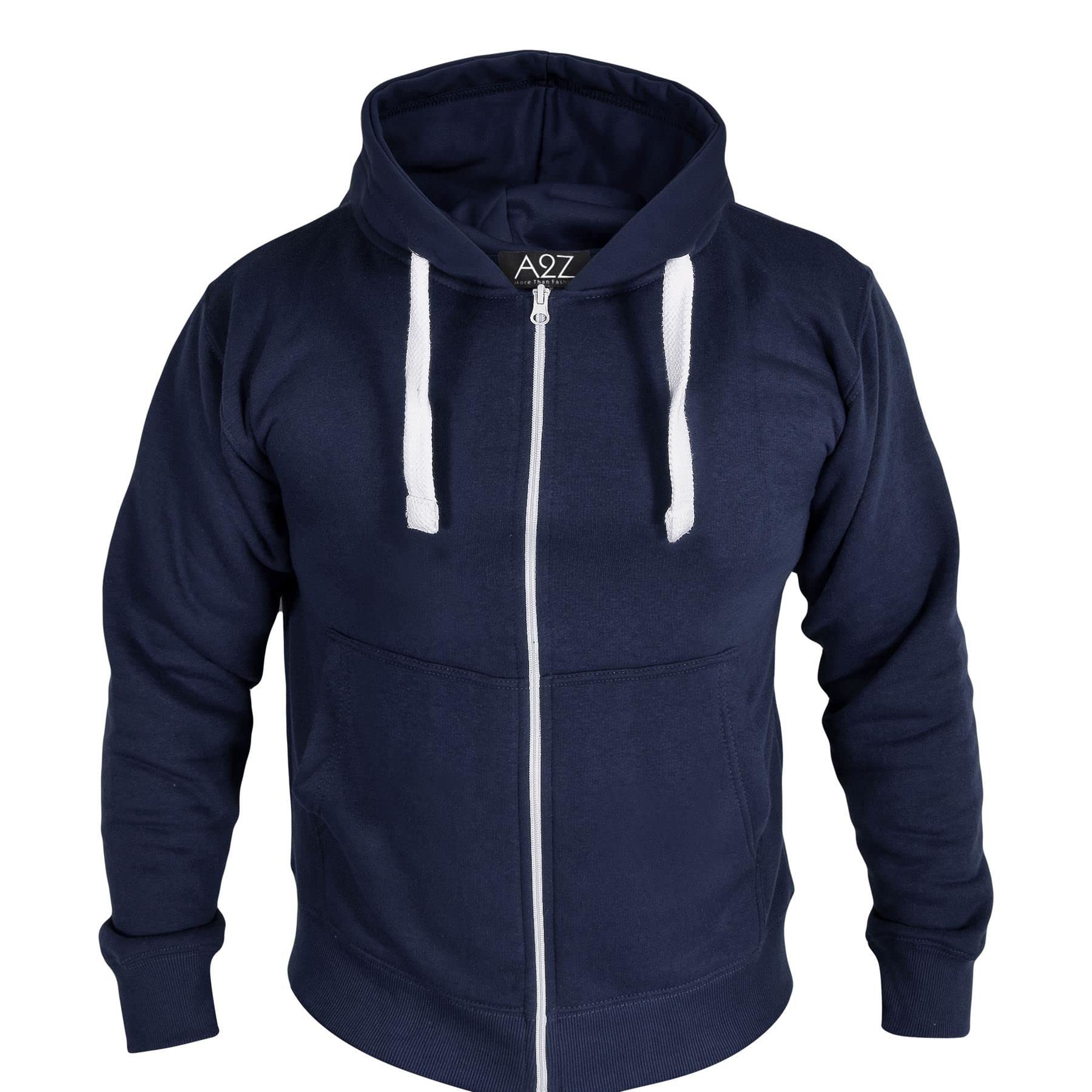 A2Z Męskie runo Zwykły błyskawiczne Bluza Zakapturzony bezpieczeństwo - Zipper Navy 4XL