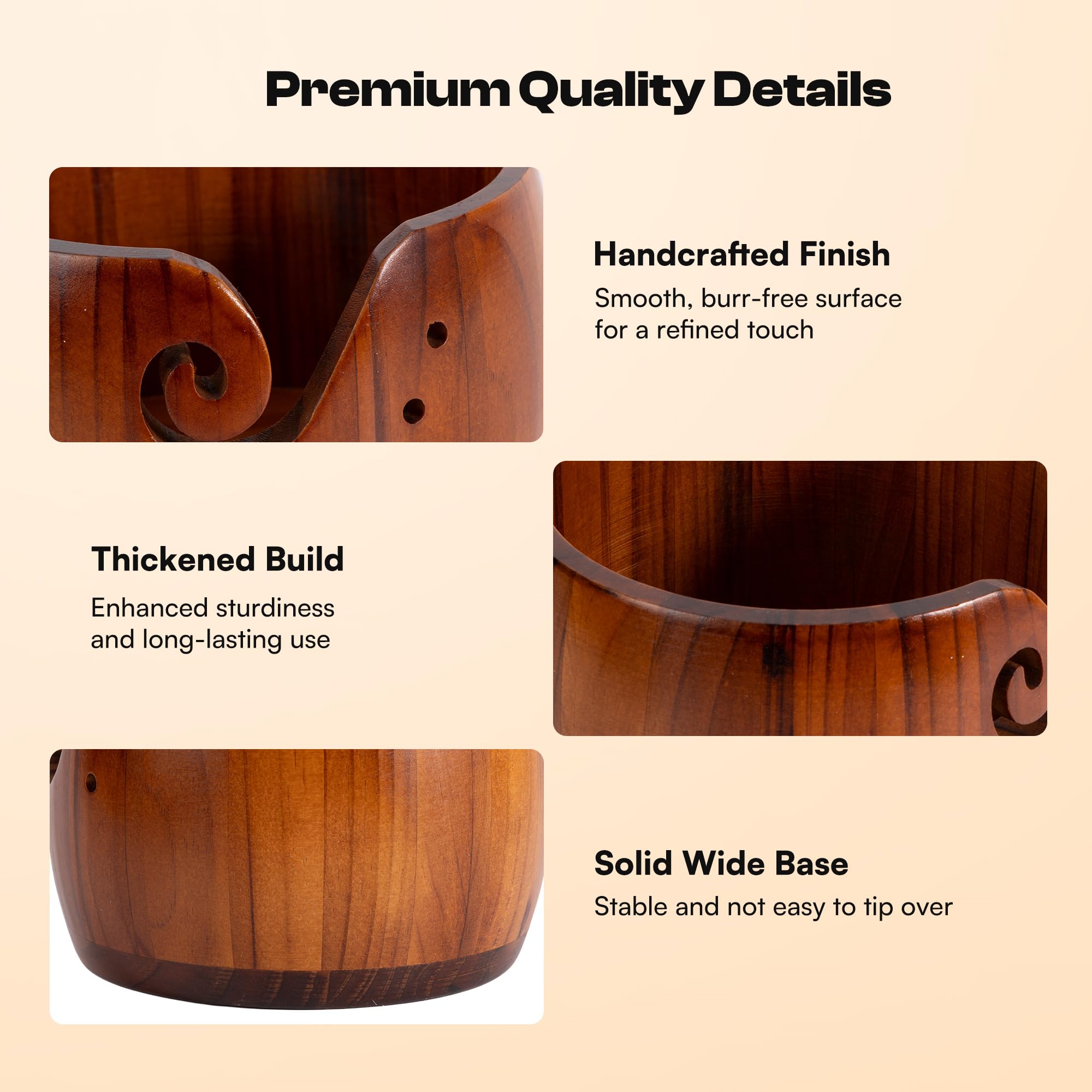 Caydo Yarn Bowl for Crocheting & Knitting, 7 x 5 in Wooden Yarn Bowl with Lid, Knitting Crochet Bowls Holder for Yarn, Crochet Accessories and Knitting Gadgets Supplies - 5