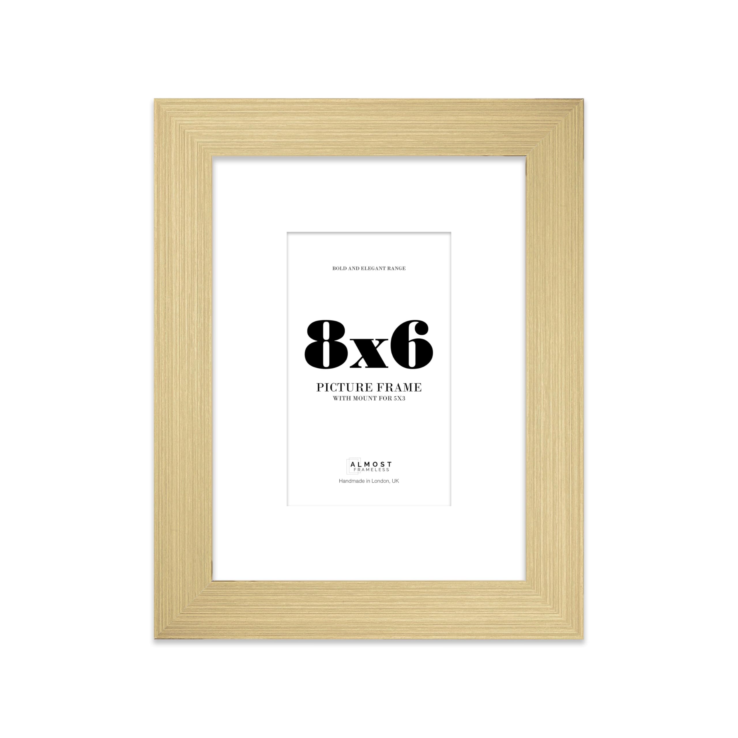 8x6" Gold Frame With Mount for 5x3" Pictures 28mm Edge Portrait and Landscape Display with Wall Hooks and Kickstand, 1 Pack
