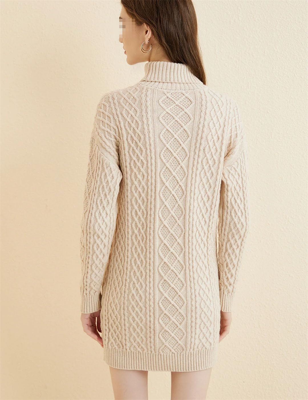 Maglione da donna a collo alto, in lana, invernale, a maniche lunghe, lavorato a maglia