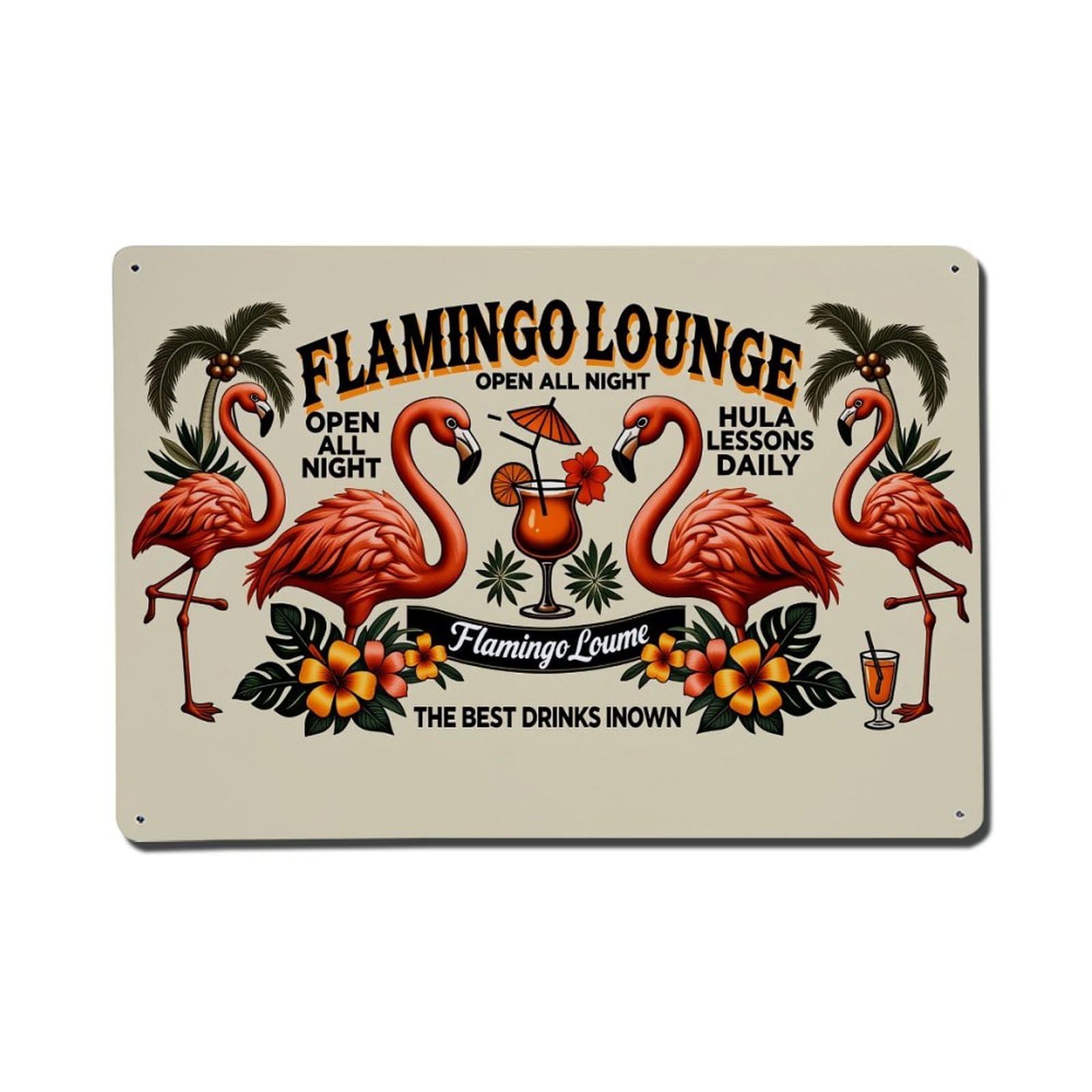 Enderetf Vintage Flamingo Lounge Tropical Cocktail Palm Tree Pattern Tin Sign Metal Poster, Home Bar Garage Man Cave Cafe Indoor & Outdoor Wall Decoration 8X12inches