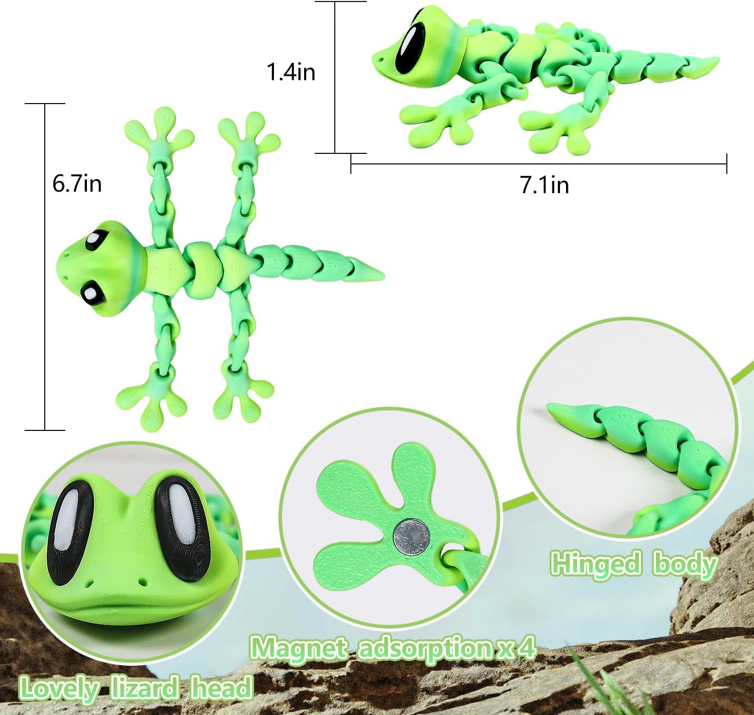4Pcs 3D Printed Articulated Lizard, Flexible Dynamic Animals Toys, Full Articulated Toy with Magnets, Adults Fidget Toys for Autism ADHD, Home Office Decor, Festival Gifts
