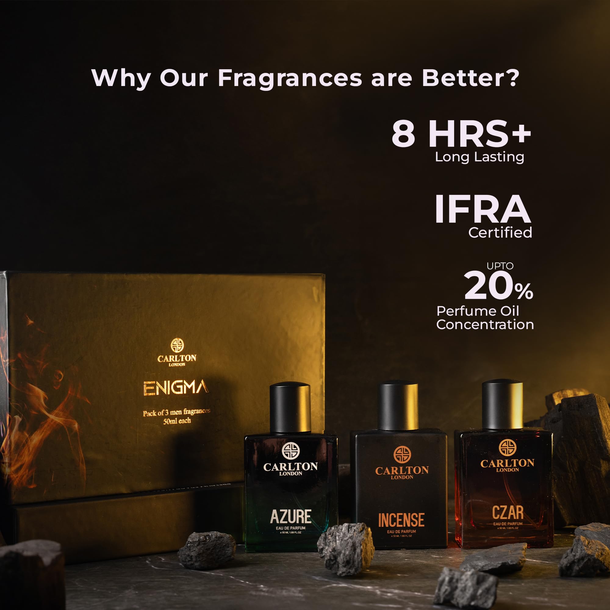 Carlton London Premium Enigma Liquid Perfume Gift Set For Men Long Lasting Spicy Woody & Citrusy Fragrances (Set Of 3) 50ml Each Azure Incense & Czar EDP 3