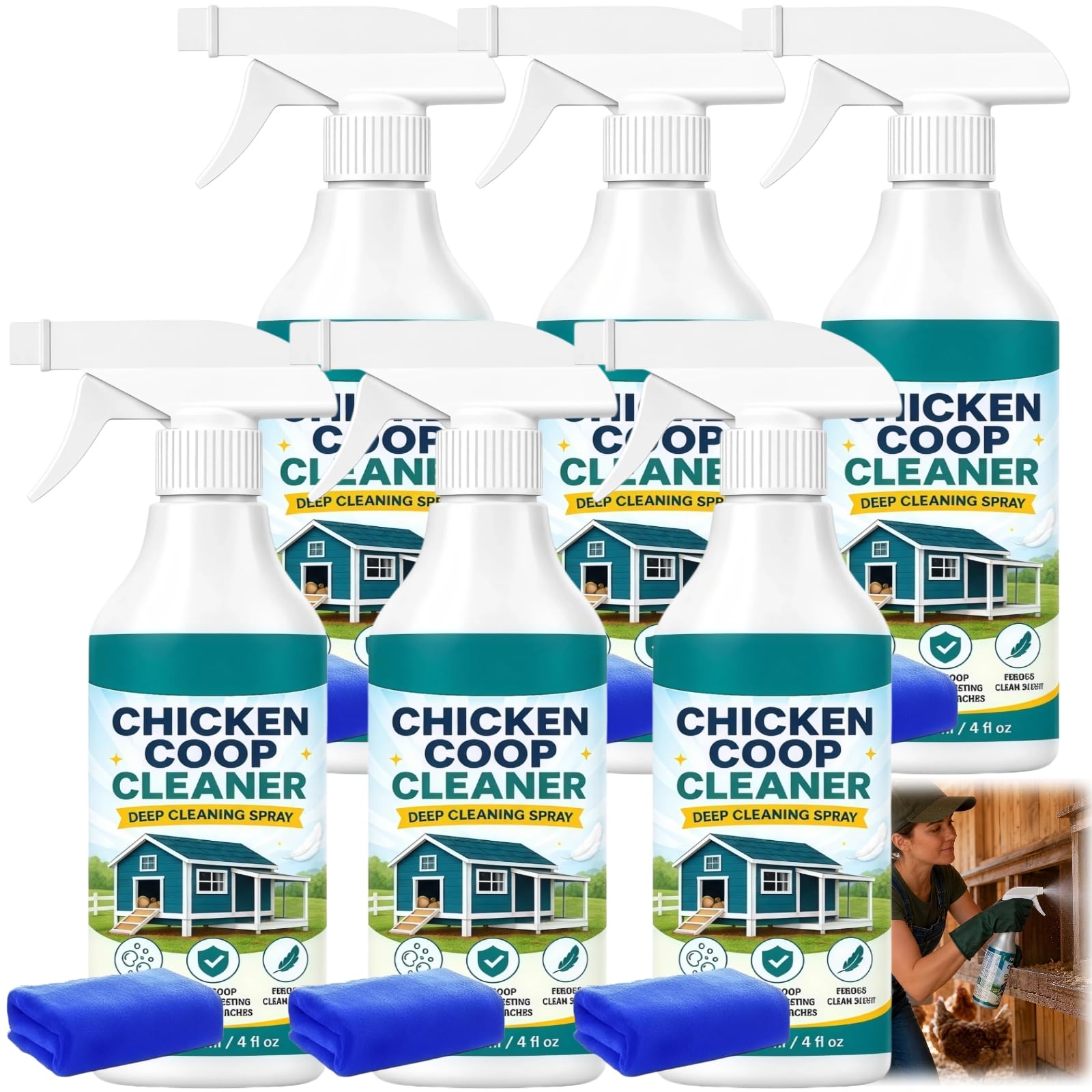 Hühnerstall-Reinigungsspray, Geflügelpflegespray, Geruchsentferner für den Garten, Hühnerstallspray reinigt Sitzstangen und Böden, Auffrischungsspray für Einstreu, Nistkastengeeignet (6pcs)