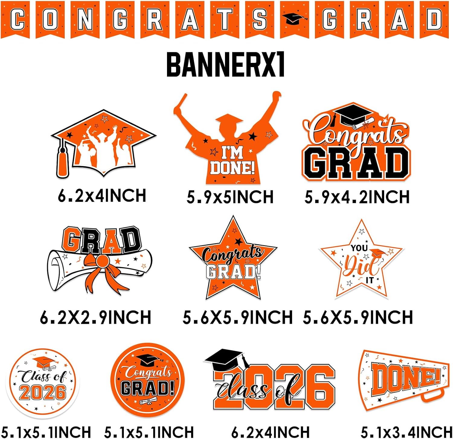 Graduation 2026 Decorations Tableware,189pcs White Orange Graduation Plates and Napkins Cups for Congrats Grad Class Of 2026 Party Supplies,Serves 25(Orange)