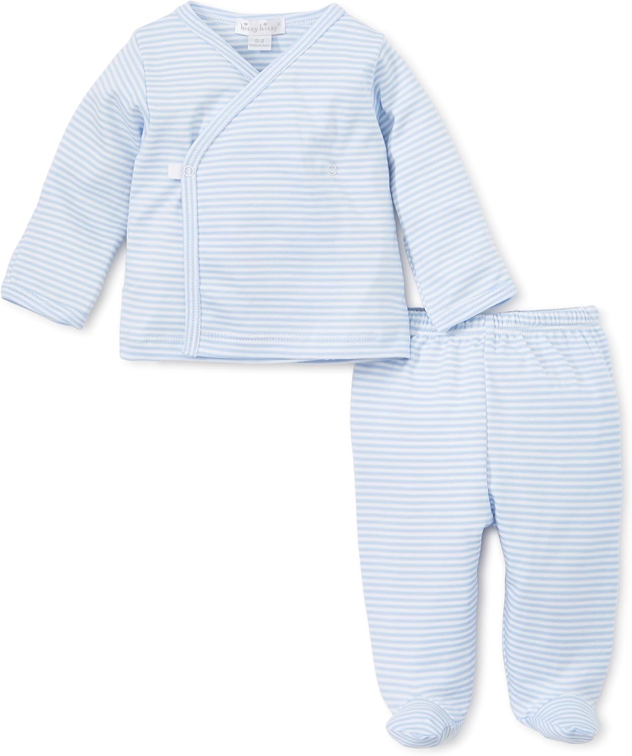Kissy Kissy Baby Boys and Girls 100% Pima Cotton Simple Stripes Footed Pant Set