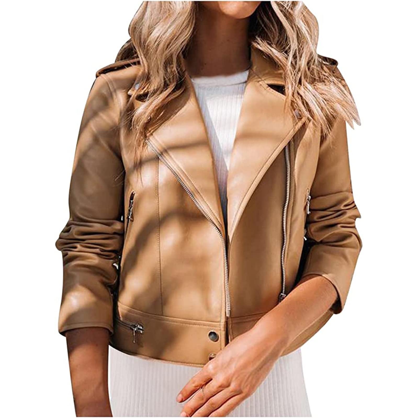 Lederjacke Damen Schwarz Kurz Pu Leather Jacket Vintage Revers Kunstlederjacke Motorradjacke Frauen Winterjacke Softshell Bikerjacke Freizeitjacke Übergangsjacke Winddicht Mantel