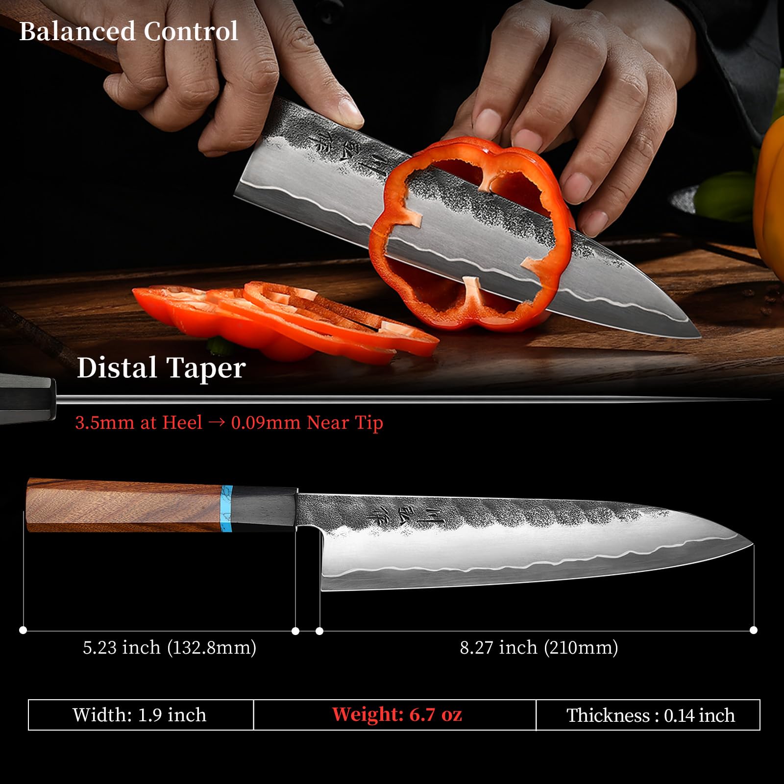 KAWAHIRO 8.27 Inch Japanese Chef Knife, Hand-Forged VG10 for Precise Cuts — Amazon image 4