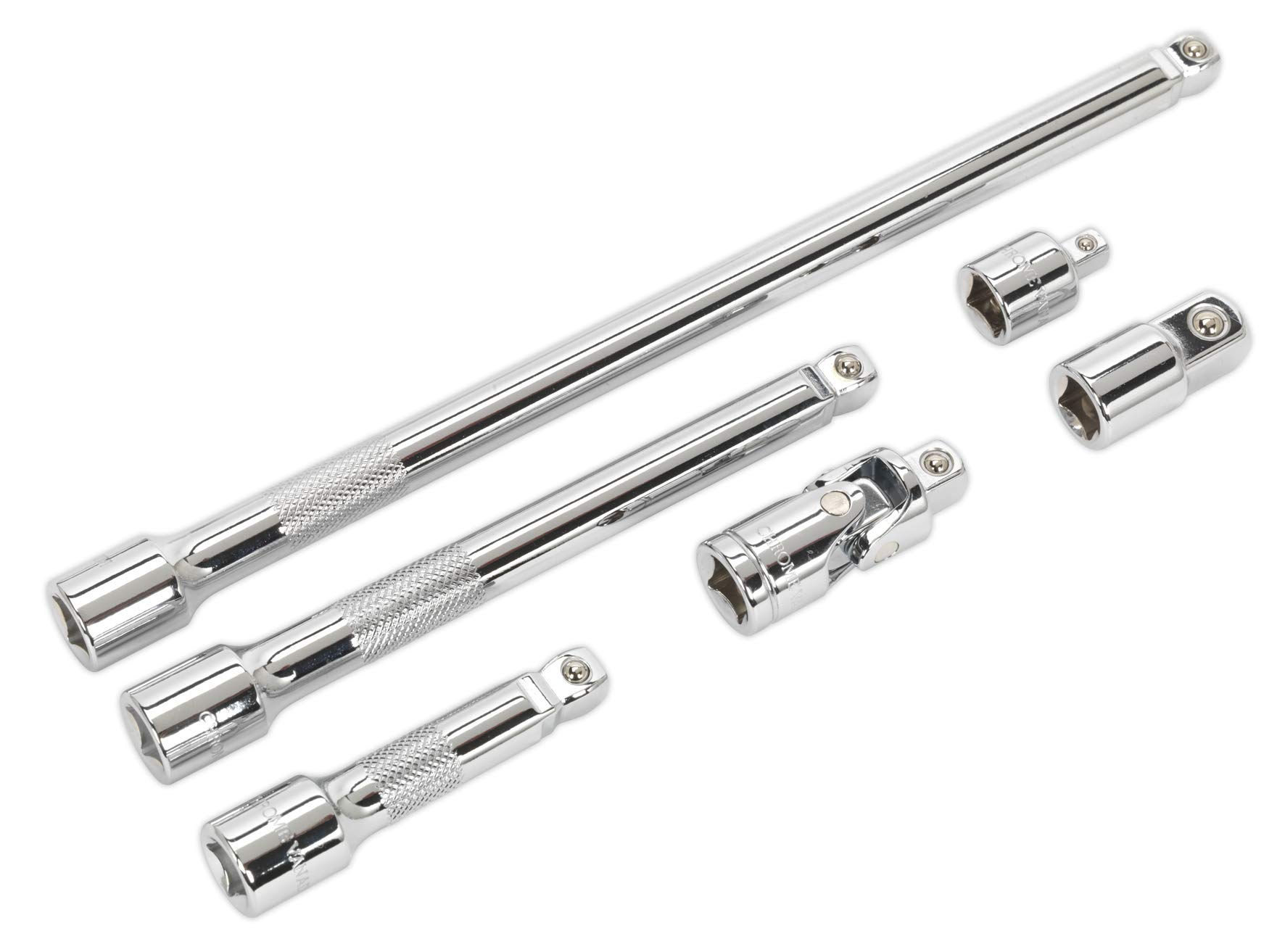 Sealey Women's Ak7690 3/8 Drive 6 Piece Wobble Rigid Extension Bar Adaptor And Universal Joint Set
