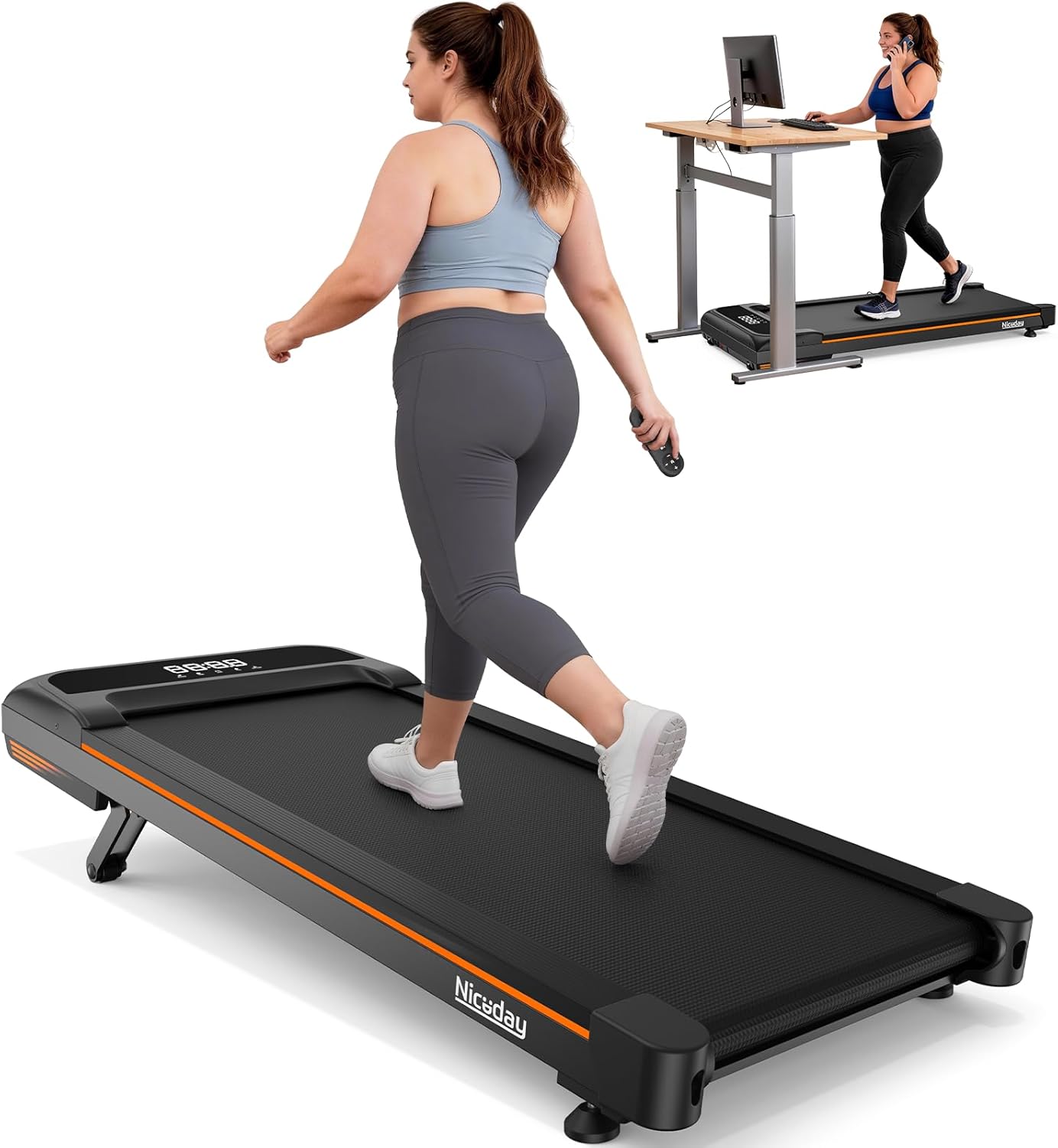 Niceday Walking Pad Treadmill with 10% Auto Incline, 400lbs Capacity, Under Desk Treadmill for Home Office, 3HP Super Quiet, Magnetic Remote & Preset Goals