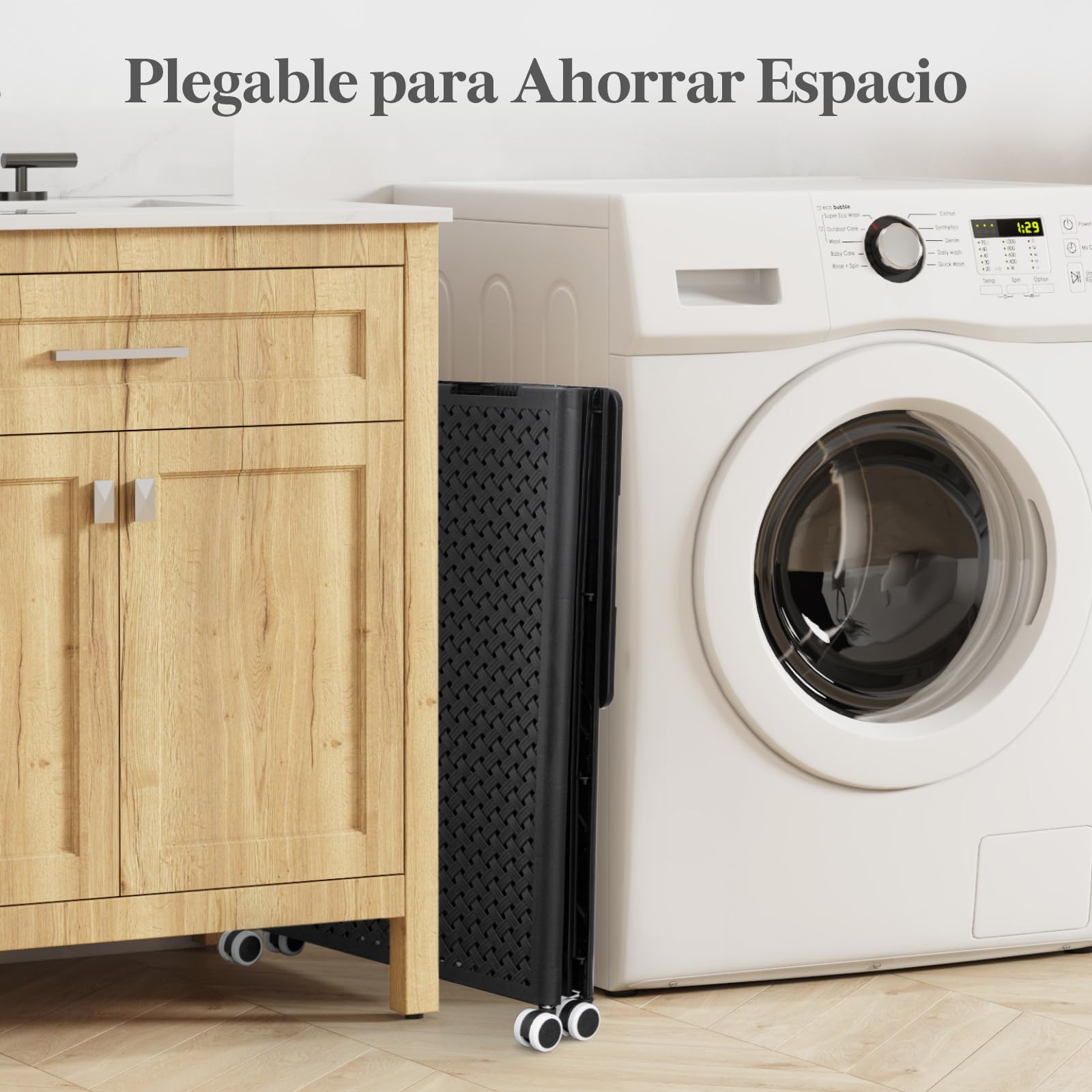 Lifewit Gran Cesto Ropa Sucia de Plástico 2 Compartimentos 110 L, Cesta Plegable con Ruedas y Bolsas Interiores Desmontables, Cubo de Ropa para Dormitorio, Baño, Lavandería, Negro