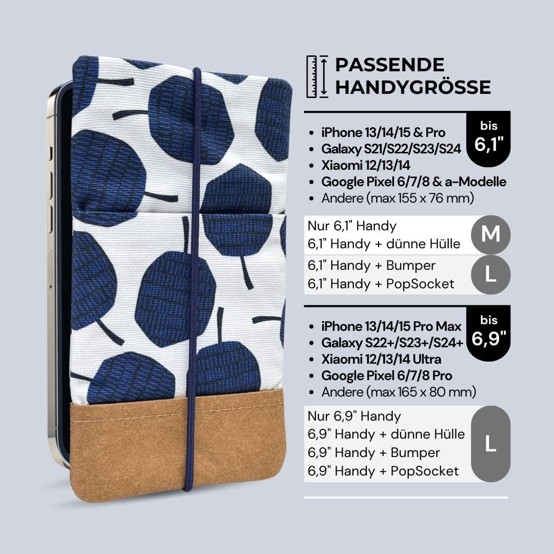Moin Padded Canvas Phone Sleeve with Rubber Closure - Handmade Phone Case Compatible with iPhone 13/14/15 Pro, iPhone 13/14/15, Galaxy S22, and Other (up to 6.1 inches) (Plush Plums)