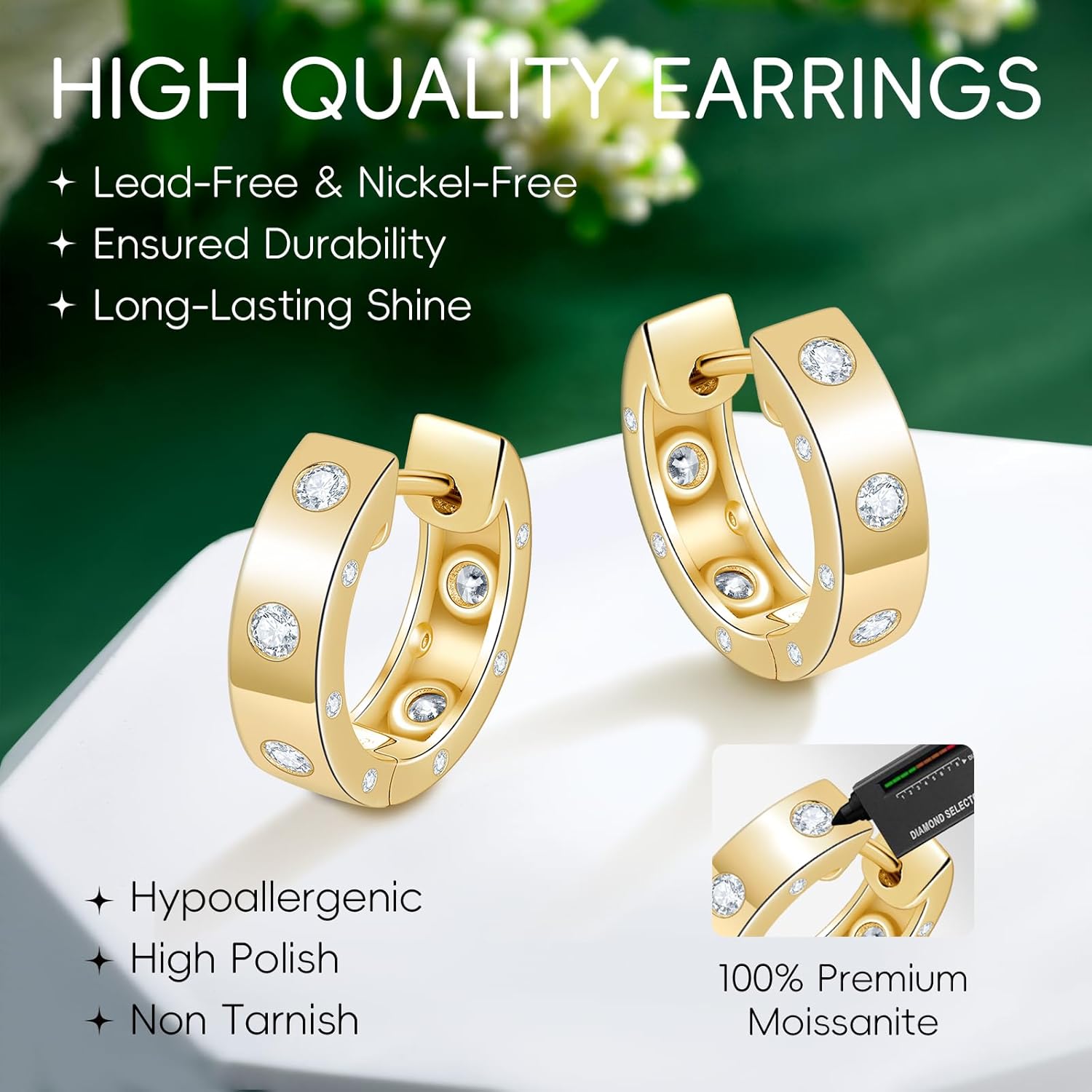 LEONIDS D Color VVS1 Clarity Moissanite Hoop Earrings for Women 14K Gold Plated 925 Sterling Silver Hoops Earring Hypoallergenic Small Moissanite Earrings Birthday Gift for Her - Image 6