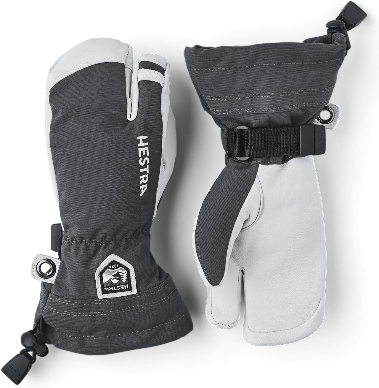 Hestra Army Leather Heli Ski Junior Mitt (Youth 4-13yrs) | Waterproof, Insulated Classic 3-Finger Leather Kids Gloves for Winter, Skiing & Playing in The Snow