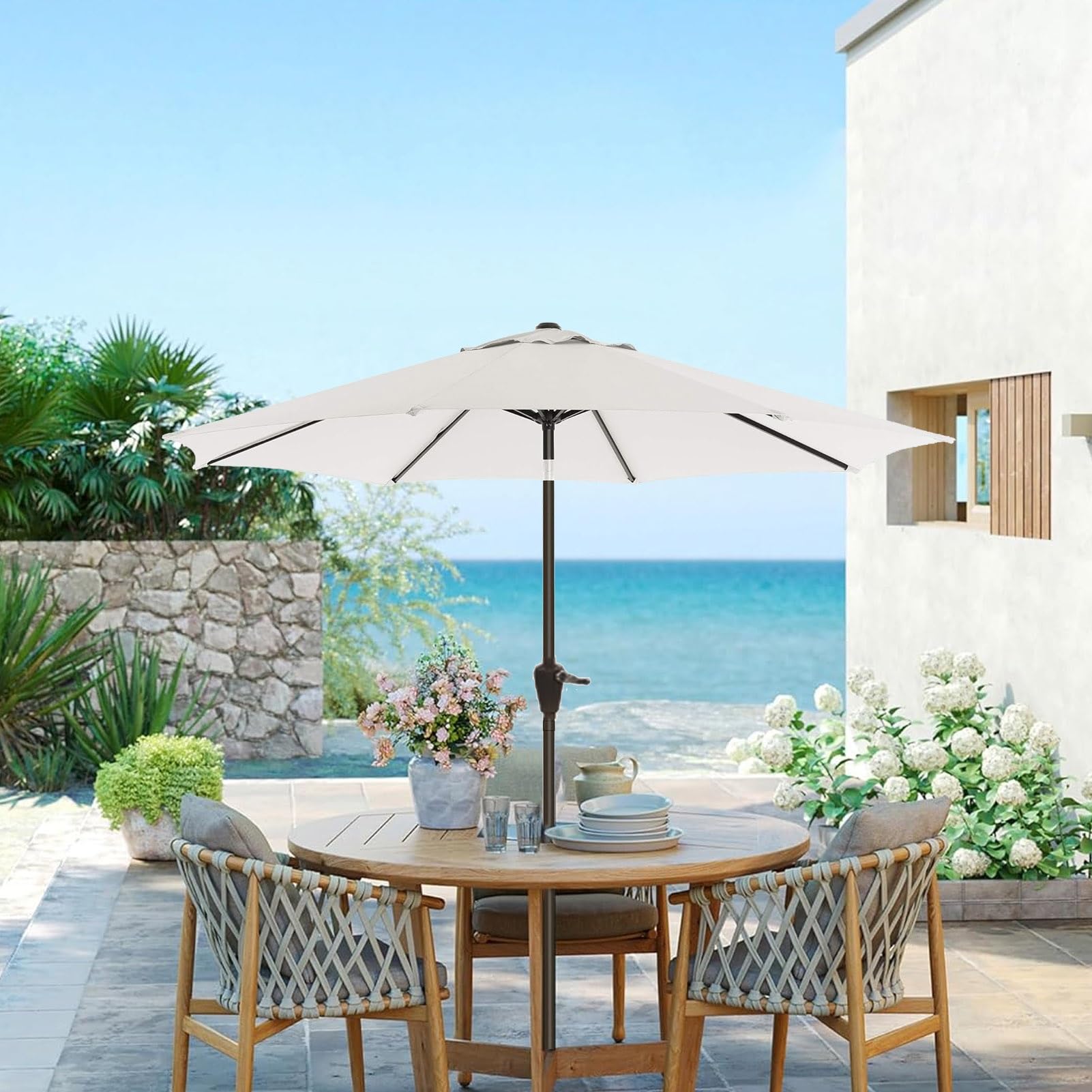 270cm Outdoor Garden Parasol, Parasol balkonowy na przechył, Parasol ze stołu targowego z korbą ręczną, 8 żeberek do patio Beach Pool Ln Backyard Deck (Kolor: zielony)
