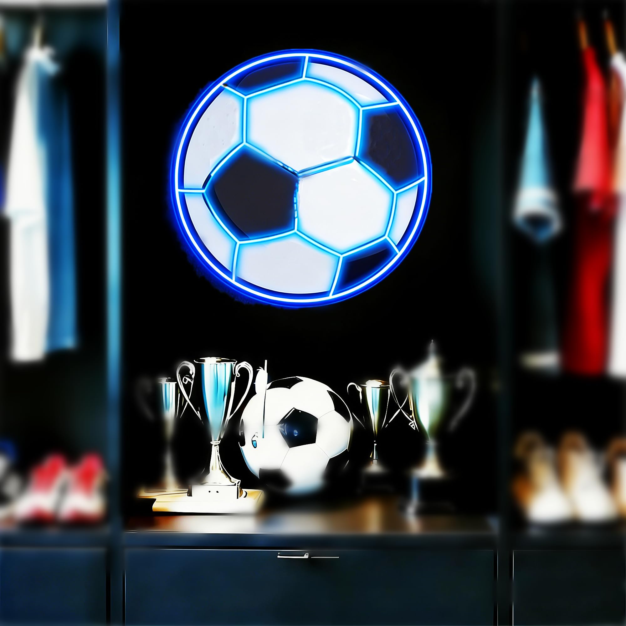 HFHungkeong Soccer Led Neon Sign Dimmable World Cup Football Game Neon Light with 1Pc Hanging Chain and Dimmer,Soccer Themed Gifts Light Sign for Man Cave,Fan,Adult,Bedroom,Club Decoration,12Inch