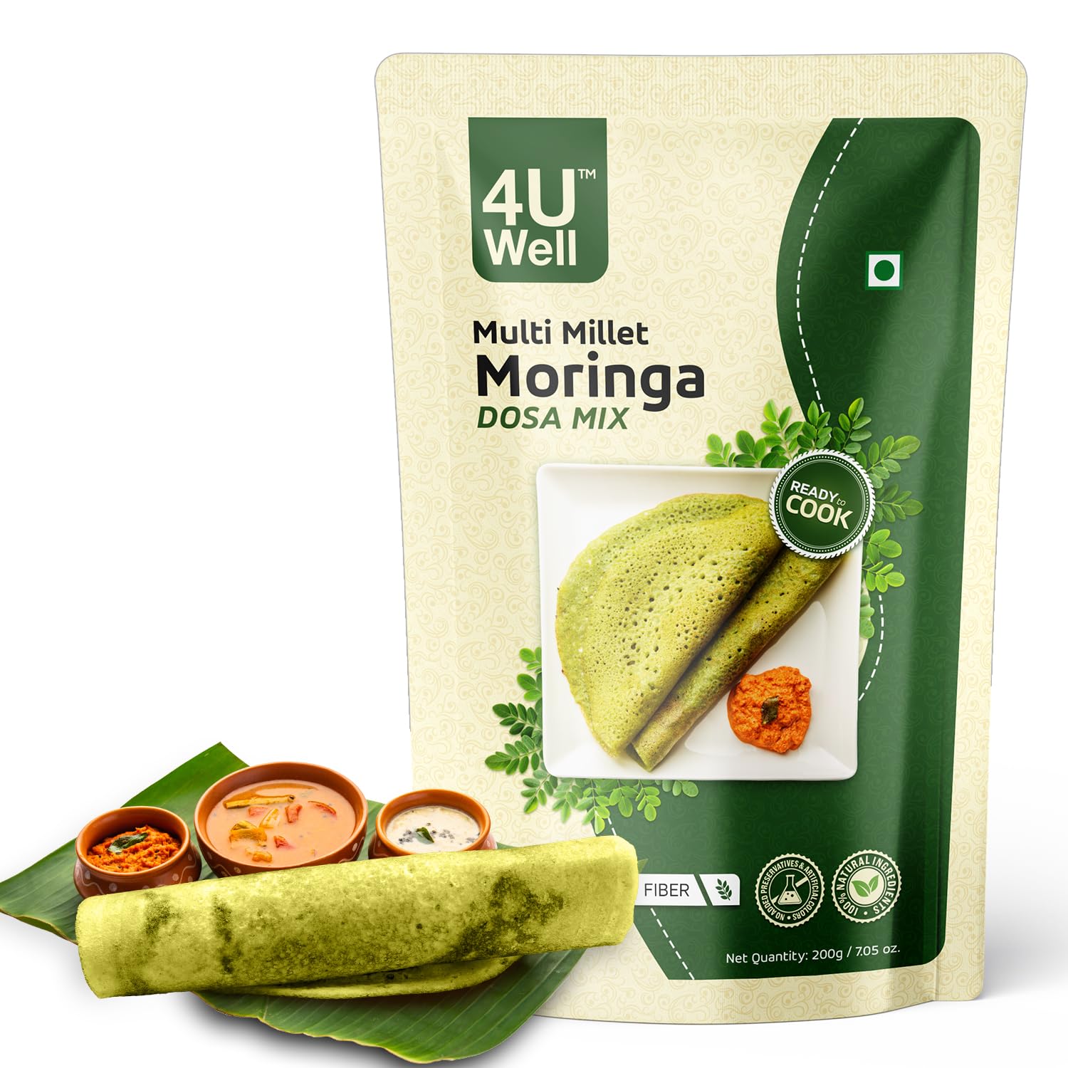 4UWell Instant Multi Millet Moringa Dosa Breakfast Mix 200g | High Protein and Fiber Pure Veg, Power of Five Dals In Every Dosa Indian Breakfast Mix | No of Servings Per Pack 8 (Approx) 4UWell Instant Multi Millet Moringa Dosa Breakfast Mix 200g | High Protein and Fiber Pure Veg, Power of Five Dals In Every Dosa Indian Breakfast Mix | No of Servings Per Pack 8 (Approx)