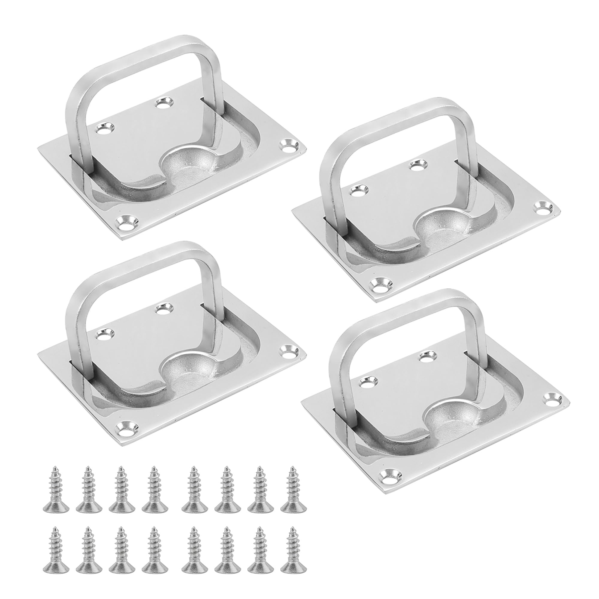 KEJJNYER 4 Pack Boat Flush Hatch Pull Handle, 316 Stainless Steel Boat Ring Hatch Pull Flush Lift with Mount Screws for Marine Deck Hatch Handle