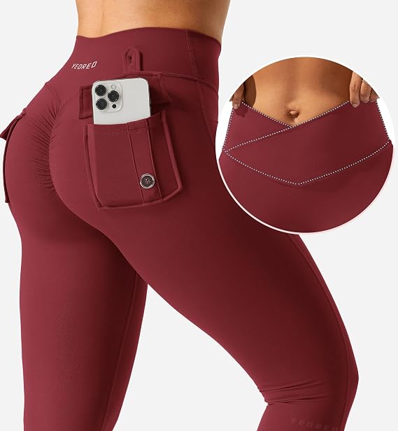 YEOREO CoreFlex Womens Leggings with Pockets V Cross Waist Charm Leggings