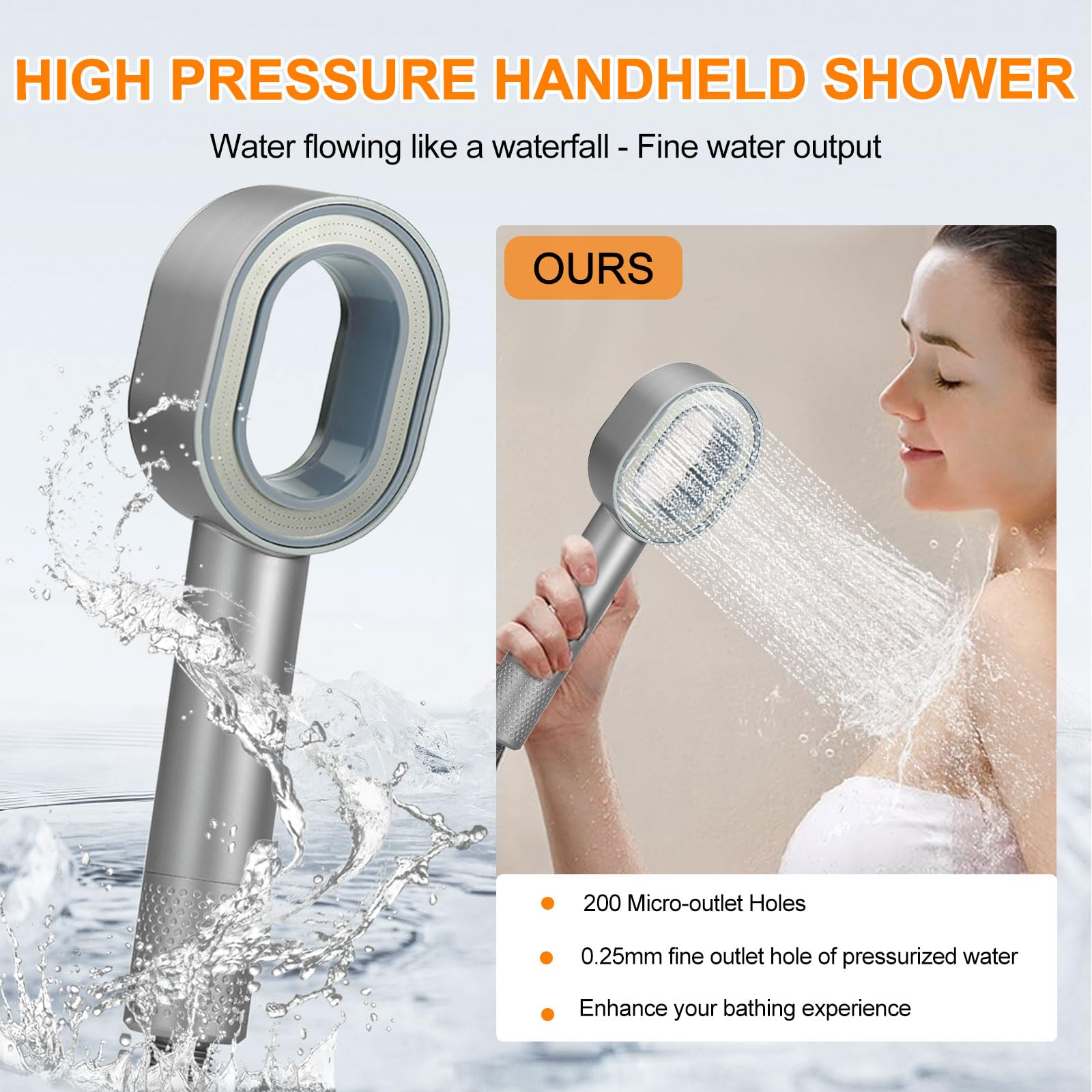 Filtersonic Alcachofa de ducha 3 en 1 de alta presión con filtro de cal, aumento de presión, cabezal de ducha con esponja para eliminar agua dura, metal pesado, plata