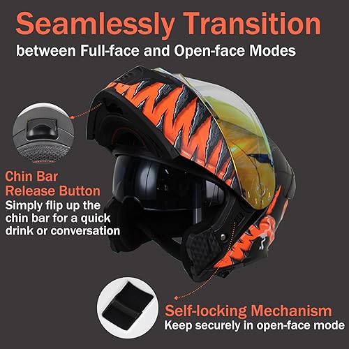 Miniatura 2 de Uchoose Modular Motorcycle Helmet for Men Women, Dual Visor Flip up Motorcycle Helmets DOT Approved Full Face Helmet for Adults, Clear Lens Included
