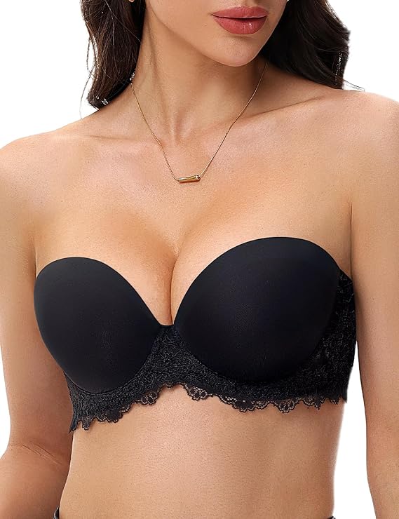 Plusfreeee Strapless Bras for Women Padded Convertible Non Slip Full Coverage Bra Underwire Support