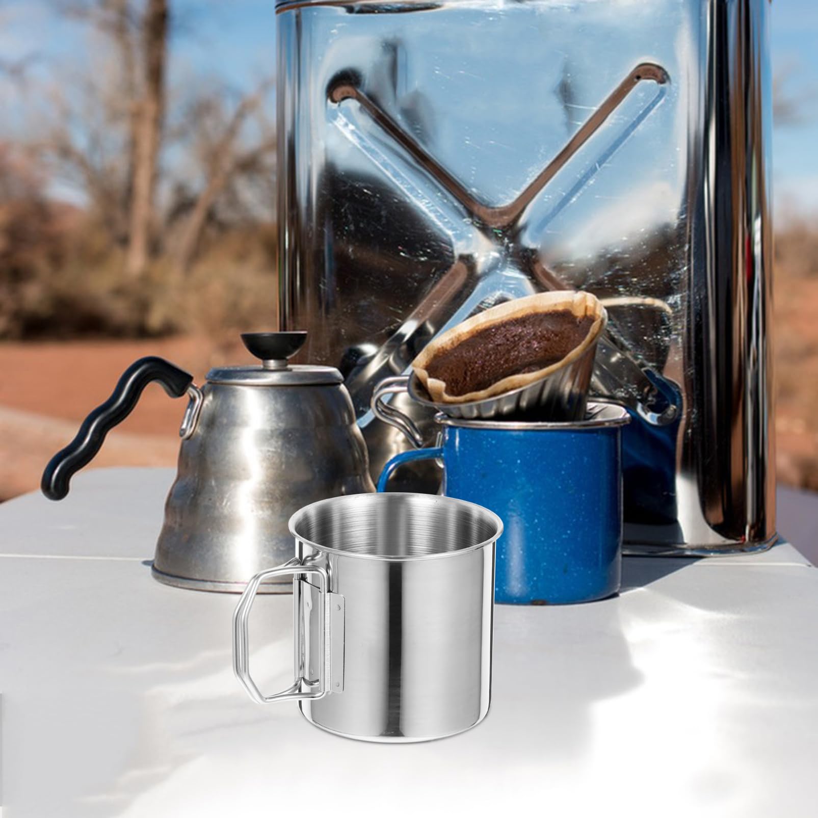 ibasenice 4 Ensembles Tasse De Camping Acier Inoxydable De Mug Pliant Pour Boissons Chaudes Et Froides Cup Pratique Pour Activités Plein Air Et Randonnée Pour Camping Pique 2 Pièces * 4