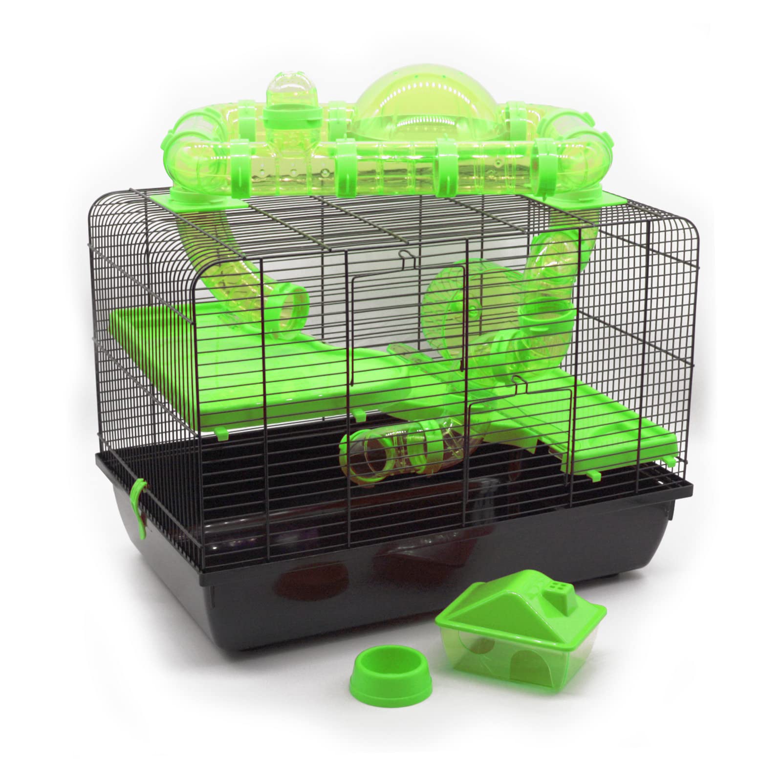 ZooPaul Nagerkäfig Galaxy mit viel Zubehör Goldhamster Maus Kleintier Hamsterkäfig (Grün)