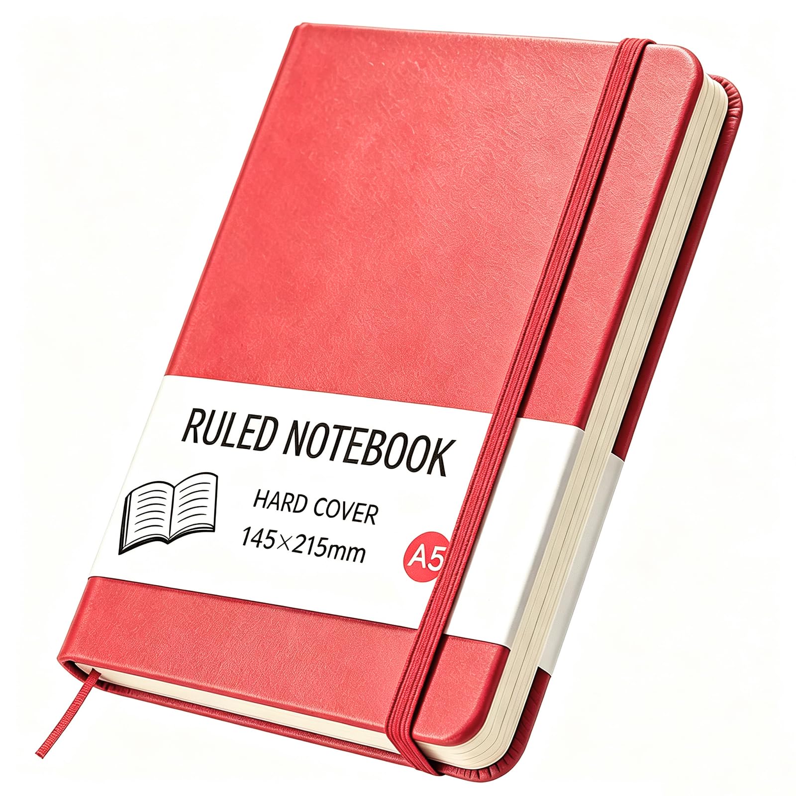 ojussa A5 Notebook 200 Pages Leather Journal Notebook Hardback Notepad with Bookmark, and Elastic Closure 14.5 x 21.5 cm,for School Office Home Business Writing