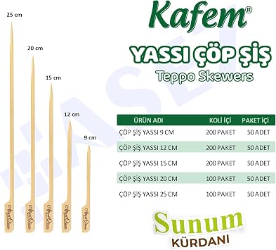Yassı Çöp Şiş - Sunum Kürdanı 20 cm 50 Li x 100 Paket (Koli)