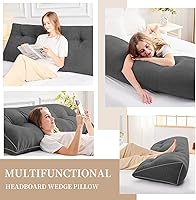Vista 2 de Sasttie Headboard Pillow Full, Wedge Pillow Headboard for Sitting Up in Bed, Back-Rest Support Triangular Cushion for Reading - Features Removable