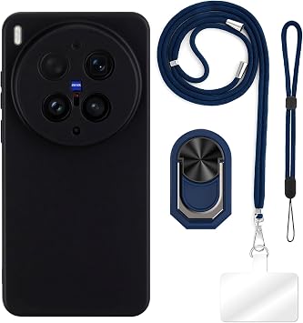 4 in 1 Case Compatible with Vivo X300 Ultra 5G with Strap, Wristband, Ring, Shockproof Protective Cover Travel Set Blue Set