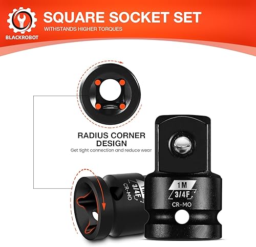 Miniatura 6 de Adaptador de enchufe de impacto de 34 "F a 1" M, acero Cr-Mo supera los estándares ANSI, reductor de accionamiento cuadrado para llave de