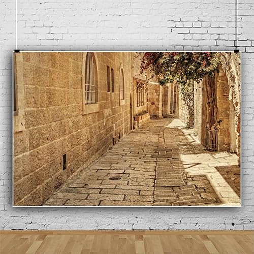Jerusalem Street Backdrop Old Narrow Brick Wall Stone Backgrounds for Photograph
