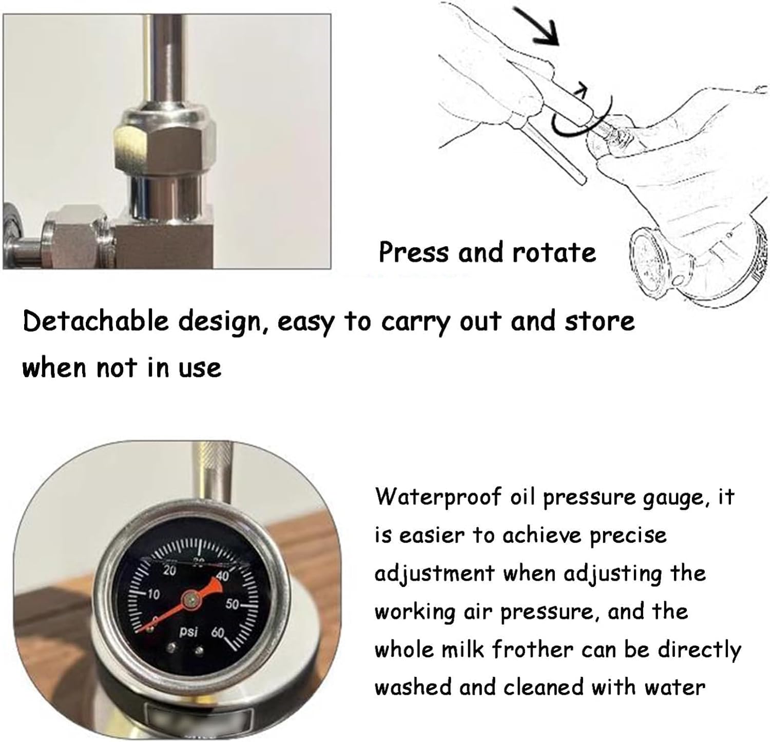 Outdoor Milk Frother,Outdoor Steam Boiling Water Frothing Machine,with Air Pressure Gauge, 3-Hole Steam Nozzle, 4 Bar Pressure Relief Valve, Adjustable Angle