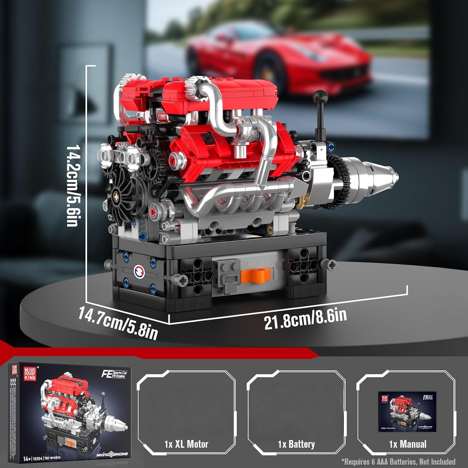 Mould King 10204 V8 Engine Model that Works, MOC Ideas Mini V8 Engine Model Kit for Display, STEM Building Project for Teens 14+(750 PCS)