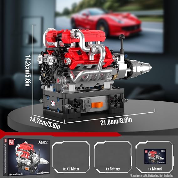 Mould King 10204 V8 Engine Model that Works, MOC Ideas Mini V8 Engine Model Kit for Display, STEM Building Project for Teens 14+(750 PCS)
