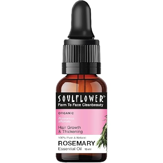 Soulflower Rosemary Essential Oil for Hair Growth, Hair Fall Control and Nourishment, Skin Care | Clinically Tested & Ecocert Certified Organic 100% Pure, Natural, Undiluted | 15ml