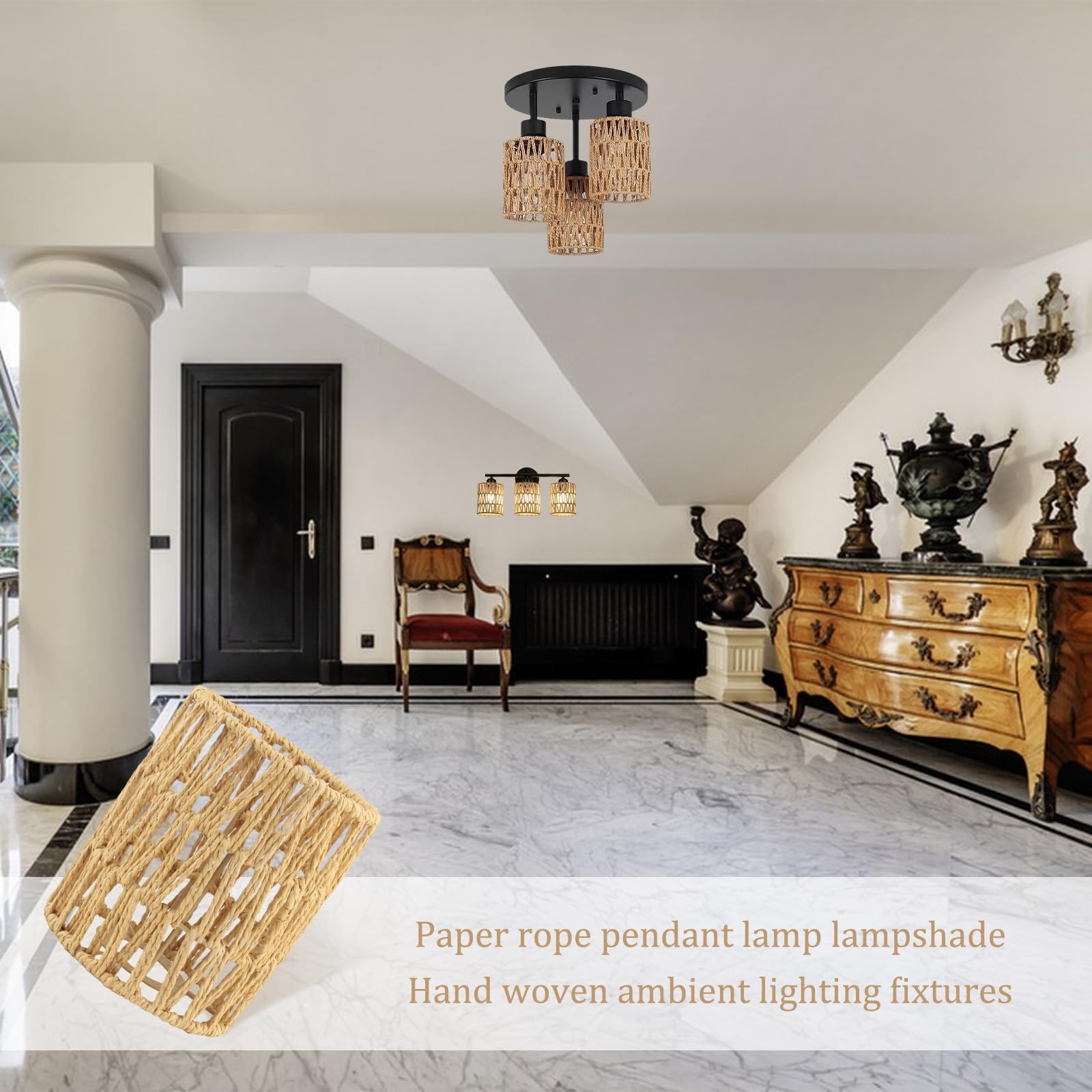 RYAN 2 sztuki rattanowy klosz Ø 120 mm klosz lampy w stylu boho klosze lampy do żyrandola lampa sufitowa lampa stołowa lampy