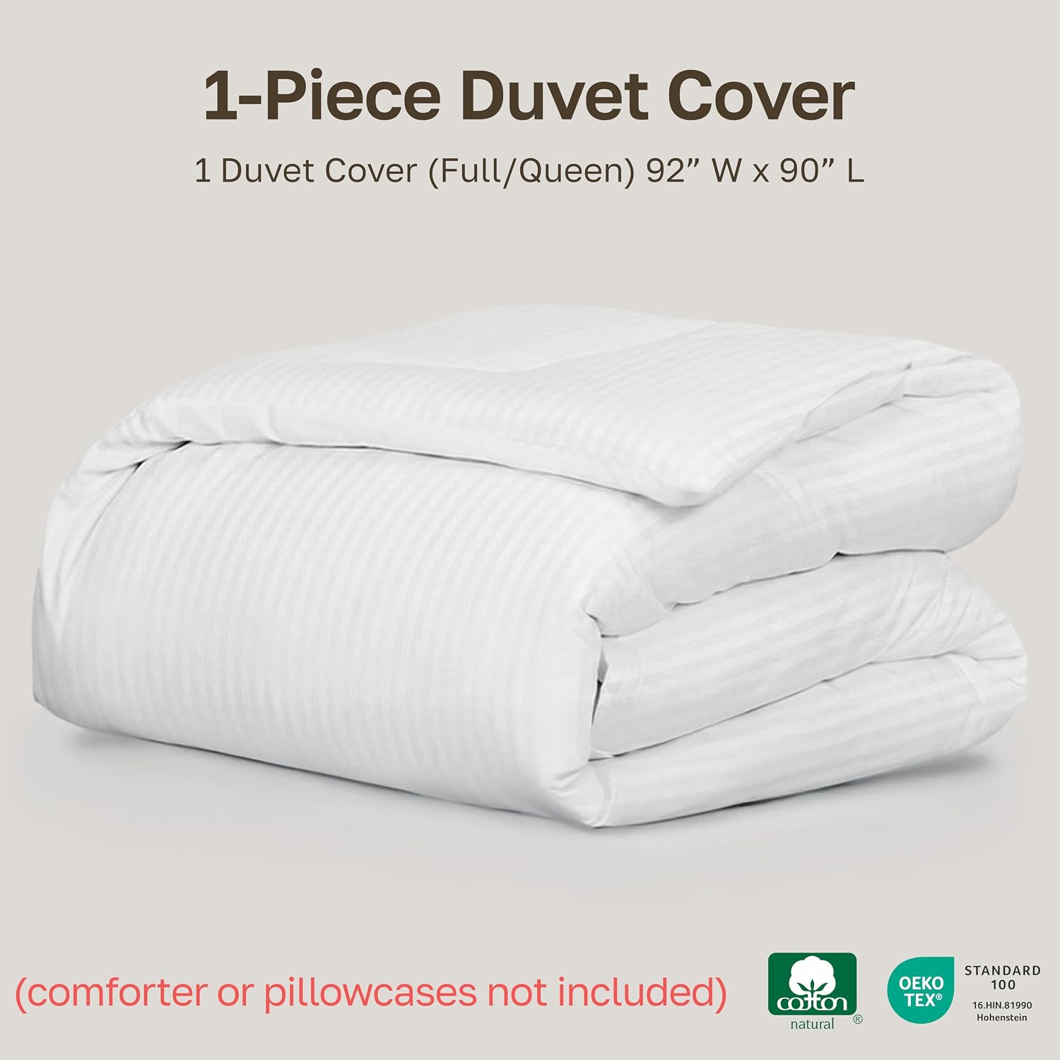  Luxury Full/Queen Duvet Cover, Striped White | Soft 400 Thread Count 100% Cotton Sateen Backed by Good Housekeeping Seal, Button Closure & Corner Ties (No Pillow Shams) thumbnail