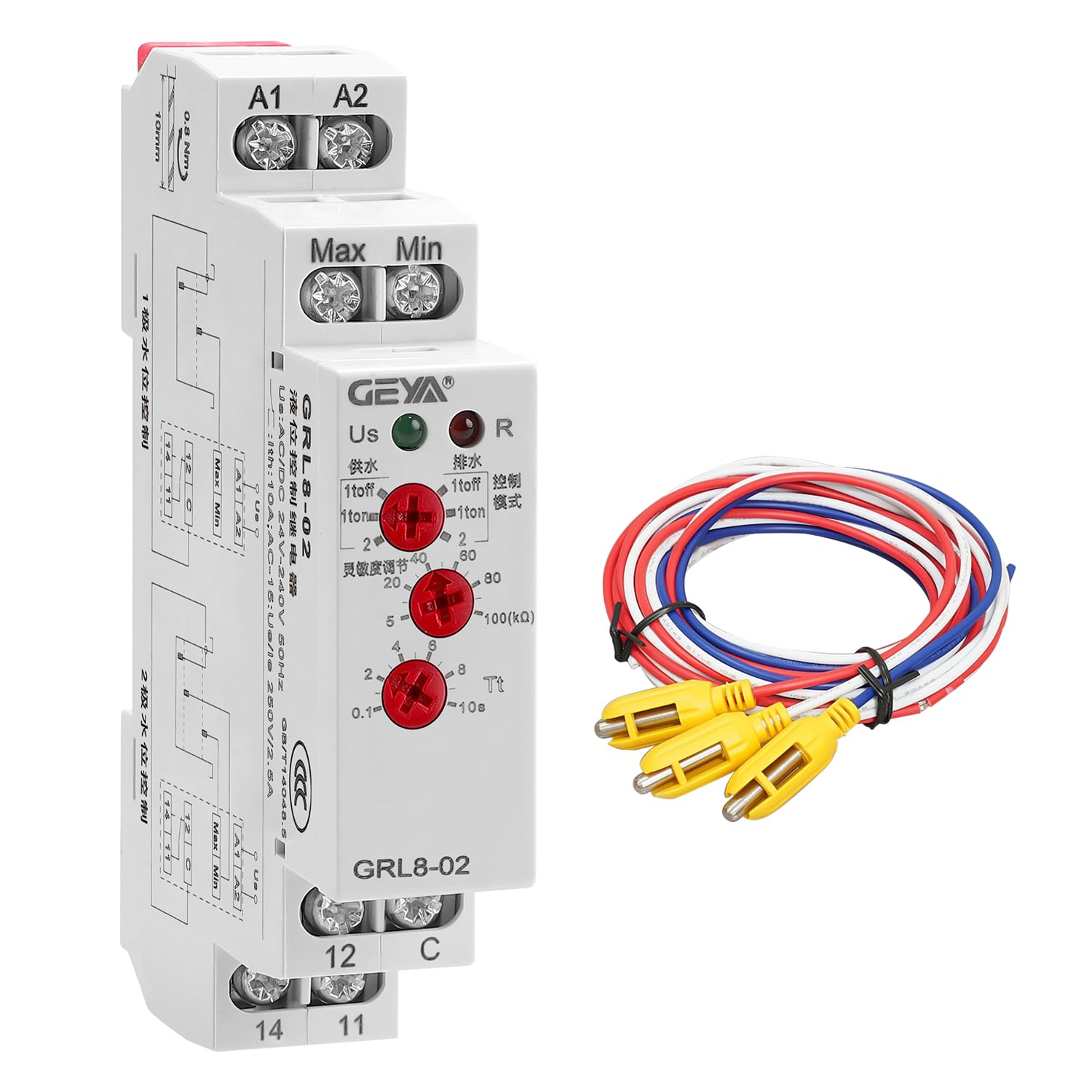 Relè di Controllo a Timer per Liquidi Controllore Elettronico di Livello Liquido 10A(Sensore GRL8-02,AC/DC24V-240V)