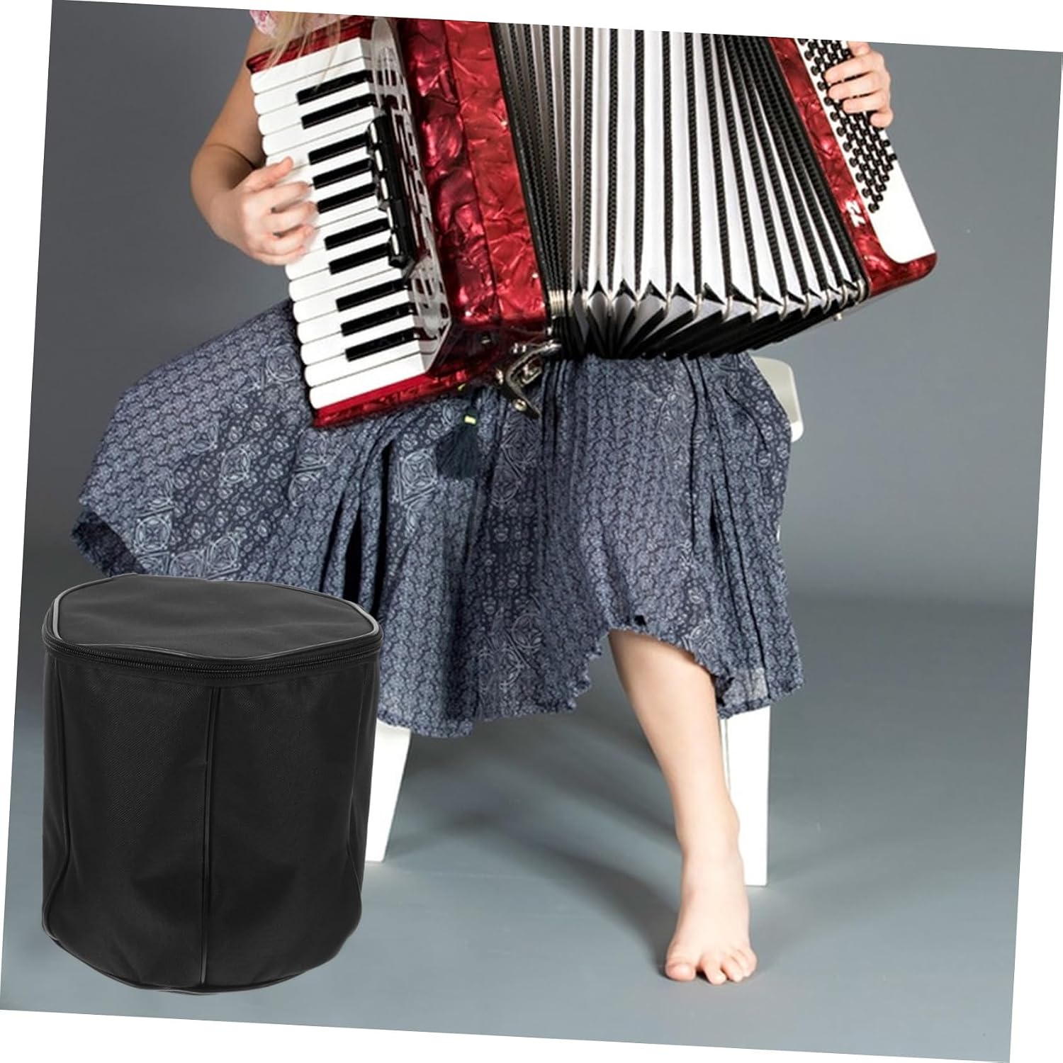 Black Accordion Storage Bag for Children with Metal Zipper