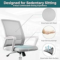 Vista 5 de Silla ergonómica de oficina gris, silla de escritorio de malla para computadora, sillas de escritorio de oficina en casa con ruedas, silla giratoria