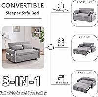 Vista 3 de Sofá cama plegable de dos plazas, sofá cama convertible 3 en 1 con puertos USB y 2 almohadas, tapizado de microfibra, sofá cama para sala de estar