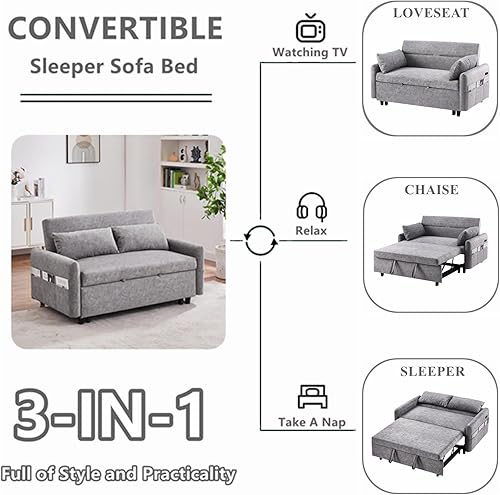 Miniatura 3 de Gagawin Sofá cama plegable plegable 3 en 1 para sala de estar, dormitorio, sofá cama moderno con bolsillos laterales y 2 almohadas (gris)