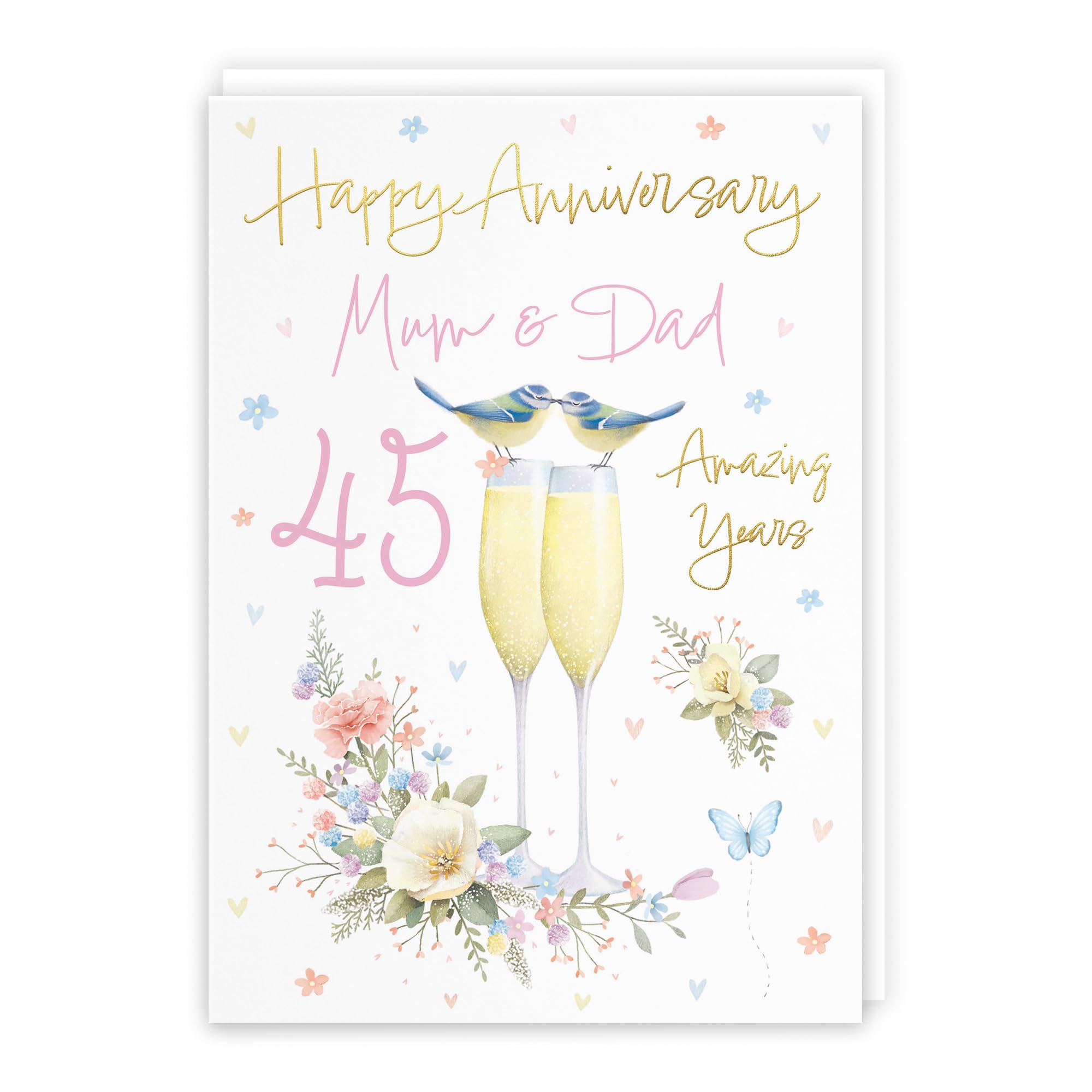 Hunts England - Mum And Dad 45th Anniversary Card - A5 Size - Champagne Flutes - Gold Foil - 45th Anniversary Card For Mum And Dad - Milo's Gallery โ image 1