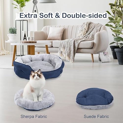 Miniatura 6 de Cama para perros pequeños de 20 x 19 x 6 pulgadas, cama ovalada lavable para interiores con parte inferior antideslizante y cojín extraíble, cama