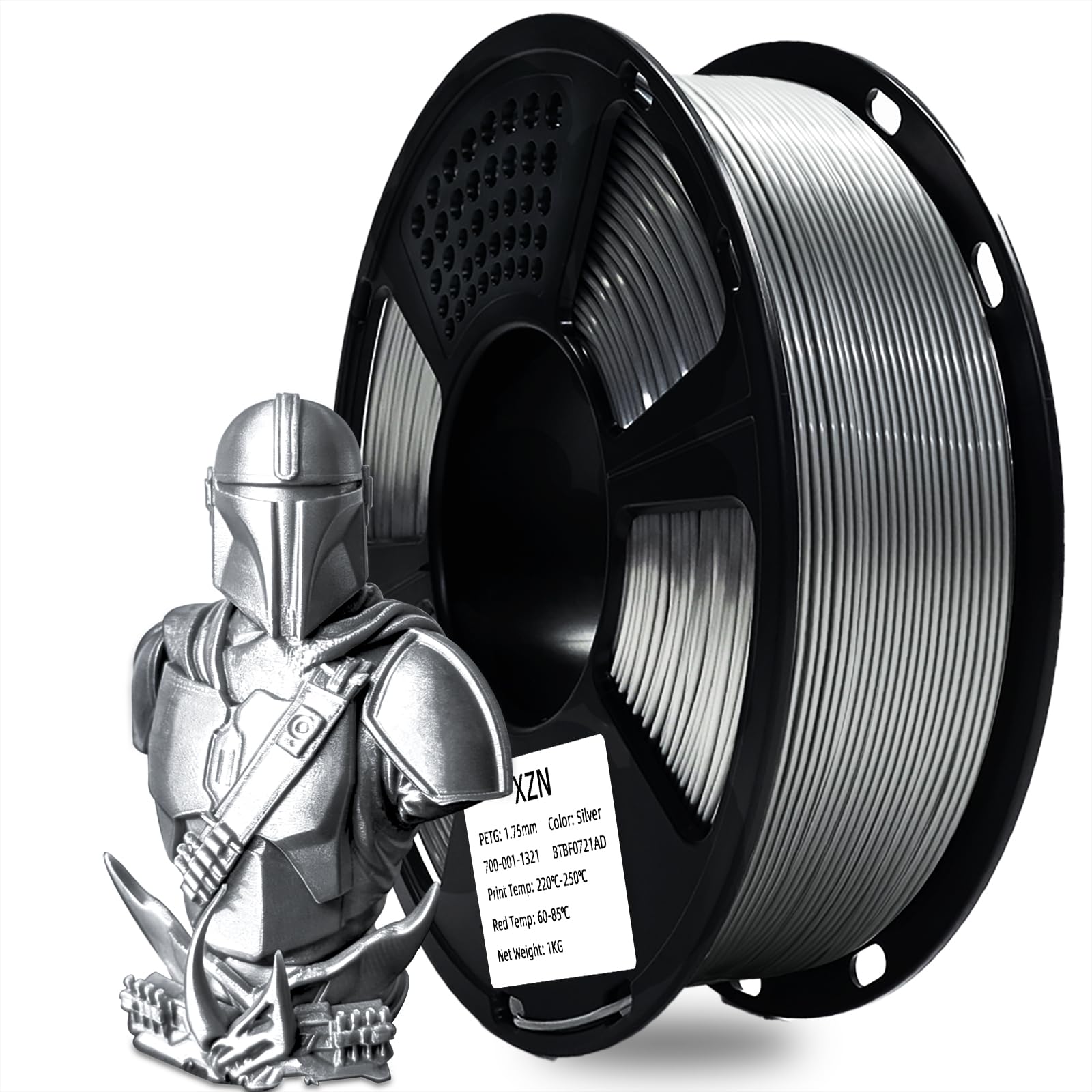 Silver PETG Filament 1.75mm 1kg (2.2lbs), High Toughness &amp; Wear Resistant 3D Printer Filament, Dimensional Accuracy +/-0.02mm, Smooth Feeding No Tangle Clog Bubble, Fit for Most FDM 3D Printers