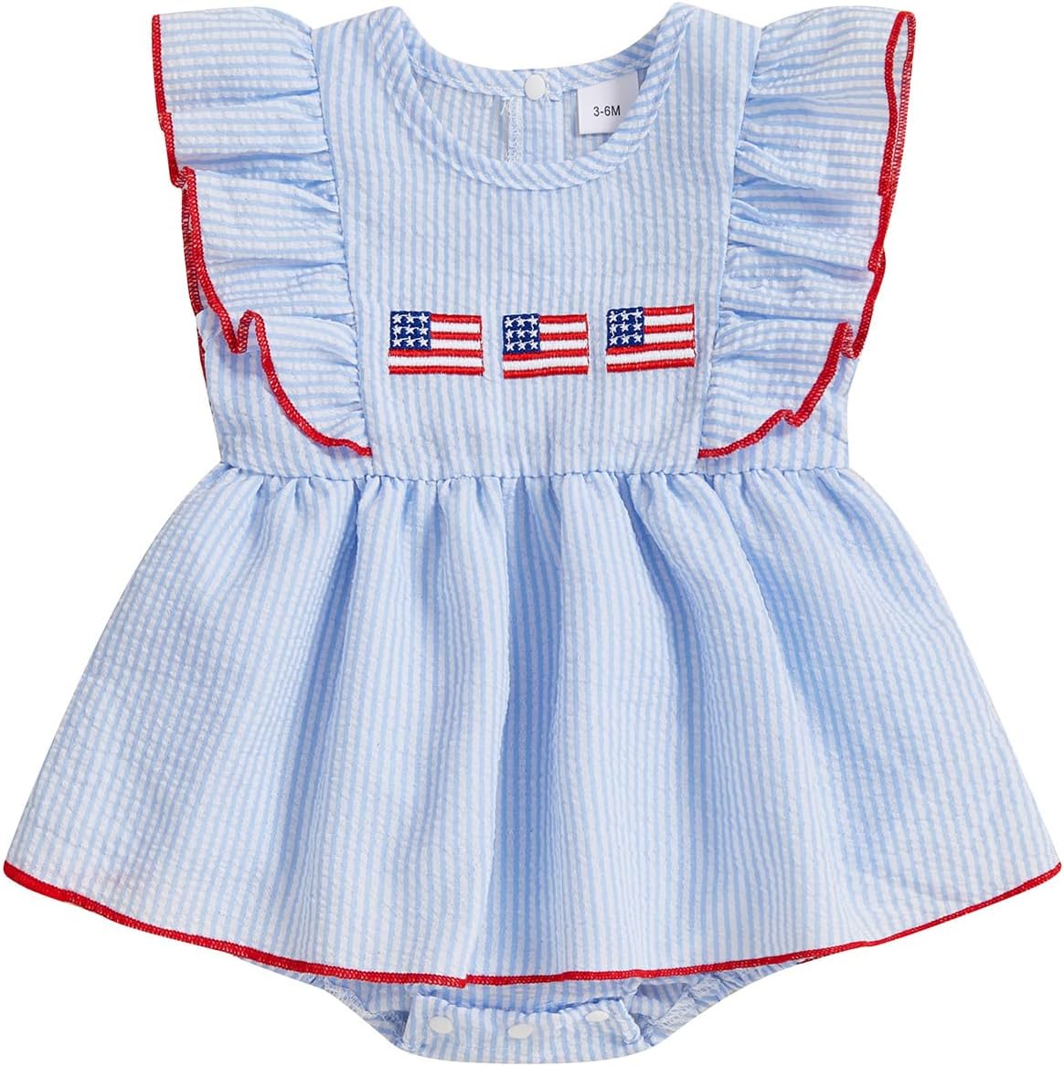 Baby Girl 4th of July Outfits Newborn Smocked Bubble Romper Bodysuit Ruffle American Flag Memorial Day Outfit